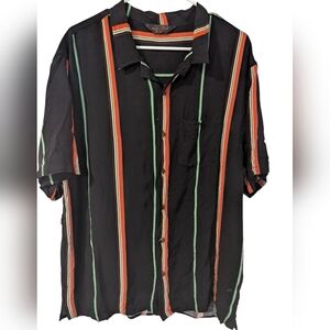 Cotton On,Striped Black Shirt with Red and Green Accents, Size XXL